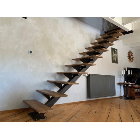 Escalier Limon Central Mixte Acier Et Bois Droit Configurable Sur