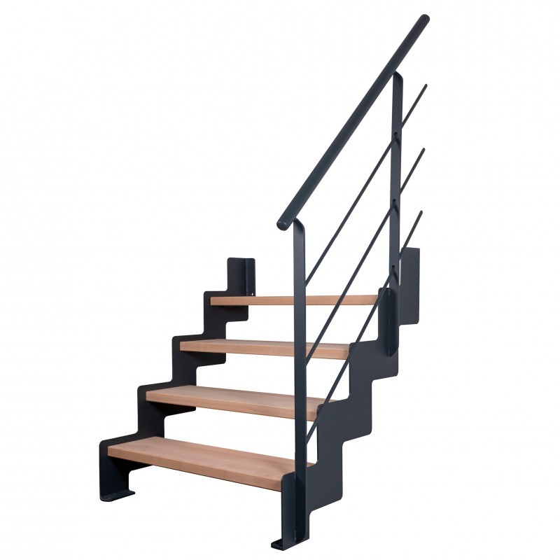 Escalier à crémaillère mixte acier et bois Droit H900 La900