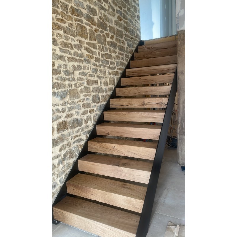 Escalier industriel mixte acier et bois - Droit - H3200 - La900 ...